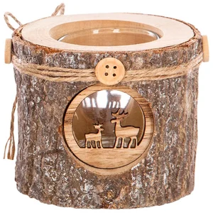 FEERIC LIGHTS & CHRISTMAS Bougeoir Photophore en verre Support en bois décoré D 10 cm pas cher