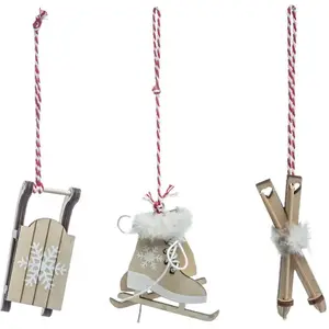FEERIC LIGHTS & CHRISTMAS Déco de Sapin Lot de 3 Formes en Bois avec fourrure blanche pas cher