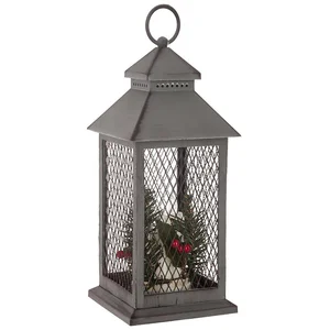 Comparateur de prix : FEERIC LIGHTS & CHRISTMAS Déco de Noël Lumineuse Lanterne grillagée avec 3 Bougies 3 LED H 31 cm