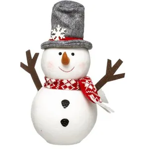 Comparateur de prix : Paris Prix Déco de Noël Bonhomme de neige chapeau gris et écharpe rouge H 34 cm