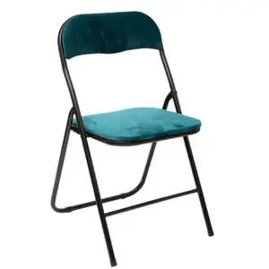 Comparateur de prix : FIVE Chaise pliante confortable en métal et velours Bleu Canard H 79 cm