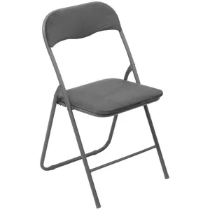 Comparateur de prix : 5 five simply smart Chaise d'appoint pliante en métal noir et velours gris - 44x48.5x79cm