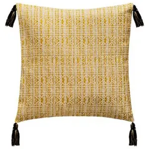 Comparateur de prix : Atmosphera Créateur d'intérieur - Housse de Coussin 4 Pompons 40x40cm Ocre