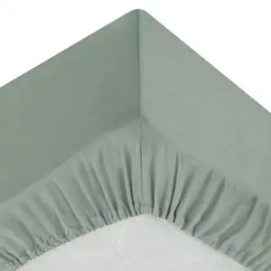 ATMOSPHERA 3S. x Home Drap-housse en coton, vert céladon, bonnet H30cm, 140x190 cm pas cher
