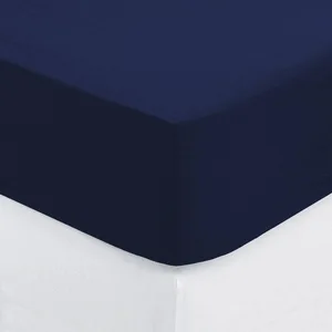 ATMOSPHERA 3S. x Home Drap-housse en coton, bleu encre, bonnet H30cm, 140x190 cm pas cher
