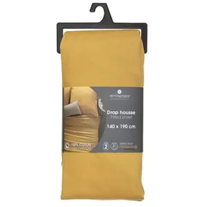 ATMOSPHERA - Drap Housse bonnet 30 cm 100% Lin 2 Places 140x190 cm - Jaune Ocre pas cher