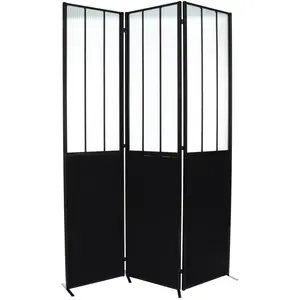Paravent - Atmosphera - Atelier - Métal - Verre trempé - Noir - H170 cm pas cher