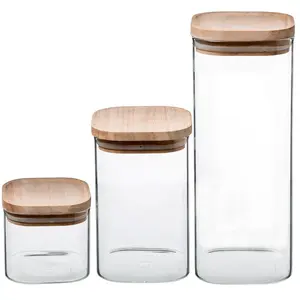 Comparateur de prix : Ensemble de 3 bocaux en verre avec couvercle hermétique effet bois ,5Five