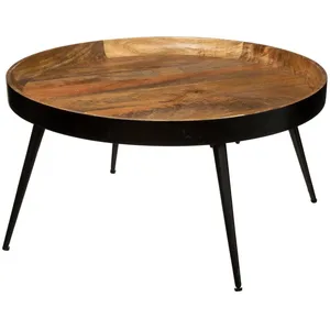ATMOSPHERA Table basse Siwan en bois de manguier - Diamètre 70 cm - Noir et Doré pas cher