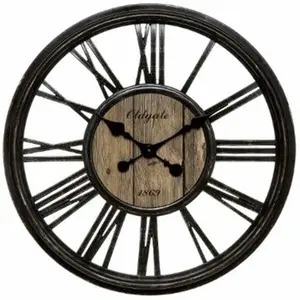 Horloge Murale Atmosphera Vintage - Noir Et Bois, D39cm - Verre, Aiguilles Aluminium