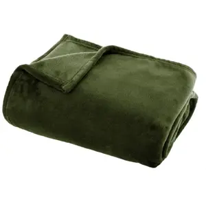 Plaid flanelle vert kaki 125x150cm - Atmosphera créateur d'intérieur