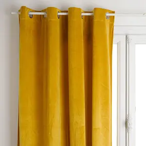 Atmosphera - Rideau à Oeillets occultant Velours - Jaune Moutarde 140x260 cm pas cher