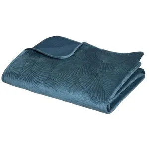 Dessus de lit 240x260 feuilles bleu canard Atmosphera - Bleu canard pas cher