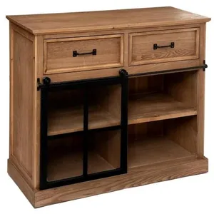 Comparateur de prix : Buffet 1 porte vitrée 2 tiroirs Danik bois Atmosphera - Naturel
