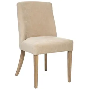 ATMOSPHERA Chaise de table assise Beige Lin et pieds en Bois d' Hévéa pas cher
