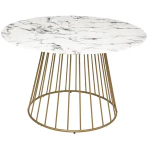 Comparateur de prix : ATMOSPHERA Table A Manger Rayo, Plateau Verre Trempé Effet Marbre, Blanc D120 Cm