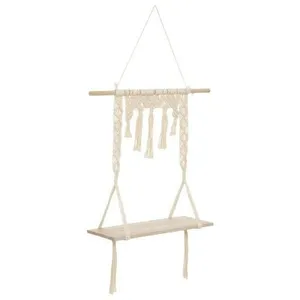 Comparateur de prix : ATMOSPHERA Créateur d'intérieur - Etagère Murale en Bois Macramé 80cm Ivoire