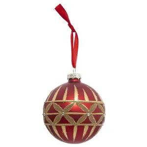 ATMOSPHERA Boule de Noël Strass "Féerie Folk" 8cm Rouge pas cher