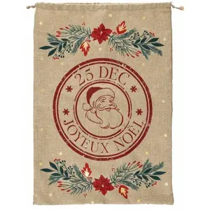 Atmosphera Créateur d'intérieur Grande Hotte beige Imprimée Poinsettia 50 x 70 cm - Feeric Christmas pas cher