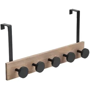 Comparateur de prix : 5FIVE Five - Patère de Porte 5 têtes en Bois et Métal Noir L 50 cm