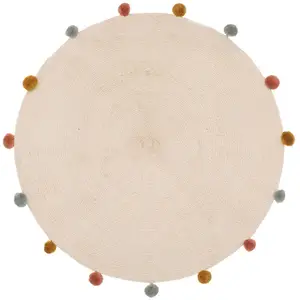 Comparateur de prix : Atmosphera - Tapis enfant - coton et pompons - beige - D90 cm
