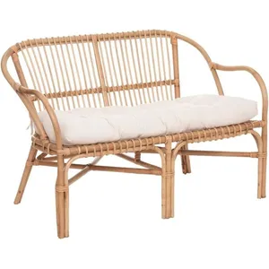 Atmosphera Banquette 2 places en rotin Neta, coussin d' assise blanc
