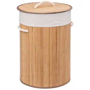 FIVE Panier à linge rond en bambou et intérieur amovible en tissu - 48L pas cher