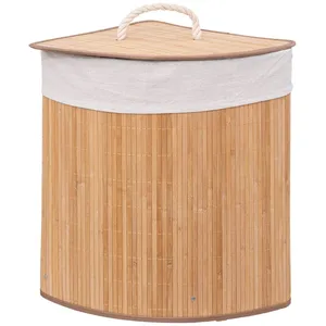 Comparateur de prix : FIVE Panier à linge d'angle en bambou et intérieur amovible en tissu - 48L