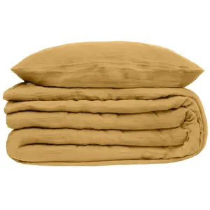 Atmosphera Housse de couette et taies gaze de coton ocre 240x260cm pas cher