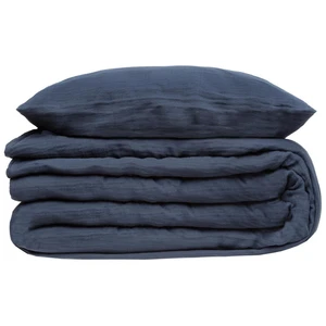 Atmosphera Housse de couette et taies gaze de coton bleu gris 240x260cm pas cher
