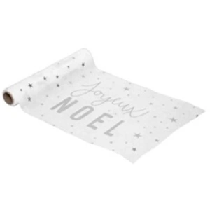 Pp No Name Chemin de table Tissu Blanc imprimé Joyeux NOËL argenté 28 x 500 cm - Feeric ChristmasVendu parrue-du-commerce