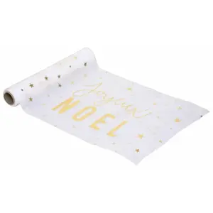 Pp No Name Chemin de table Tissu Blanc imprimé Joyeux noël doré 28 x 500 cm - Feeric ChristmasVendu parrue-du-commerce