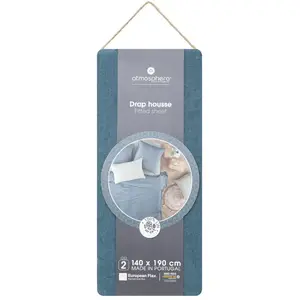 Atmosphera - Drap-Housse Linah - Bleu Canard - Lin lavé 140x190 cm pas cher