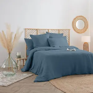 Comparateur de prix : Atmosphera - Housse de couette 2 places en lin 260x240 - Bleu Canard