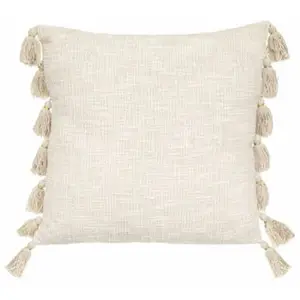 Comparateur de prix : HOMEMAISON Coussin - ATMOSPHERA - Ivoire - 50 x 50 cm - Déhoussable - 14 Pompons