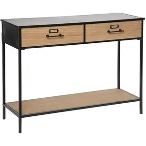 Atmosphera Meuble Console 2 Tiroirs En Bois Et Métal Noir H 84.5 Cm pas cher