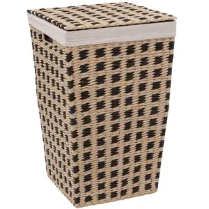 Five - Panier à Linge avec Couvercle tressé Naturel et Noir H 53 cm pas cher