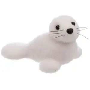 Statuette Déco - ATMOSPHERA - Bébé Phoque - 16cm - Polystyrène & Nylon - Blanc pas cher