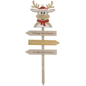 FEERIC LIGHTS & CHRISTMAS Déco de Noël Pancarte en bois clair avec Renne rouge et doré H 120 cm