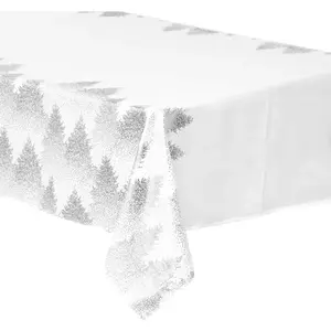 ATMOSPHERA CREATEUR D'INTERIEUR Nappe Blanche imprimé Sapin argenté 140 x 360 cm - Feeric Christmas