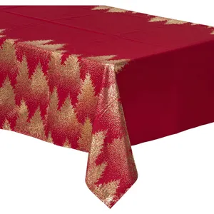 Comparateur de prix : Nappe de Fêtes rouge imprimé Sapin doré 140 x 360 cm