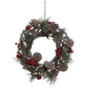 Comparateur de prix : Atmosphera Couronne de Noël en Bois avec branchage et déco rouge pailletée D 30 cm