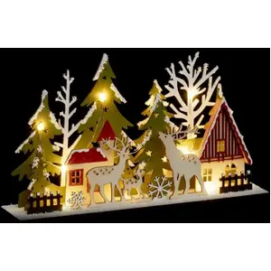 Comparateur de prix : FEERIC LIGHTS & CHRISTMAS Déco lumineuse Rennes & Sapins en Bois 13 LED Blanc chaud 30 x 17 cm