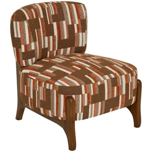 Fauteuil en chenille avec pieds en bois effet noyer CALIX - Marron
