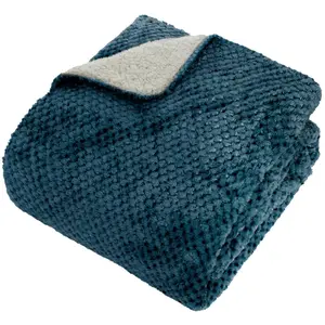 3S. x Home Plaid flanelle effet sherpa Lyno 170x130cm - bleu pas cher