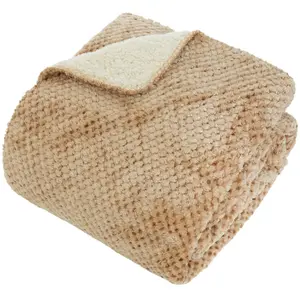 3S. x Home Plaid flanelle effet sherpa Lyno 170x130cm - beige lin pas cher