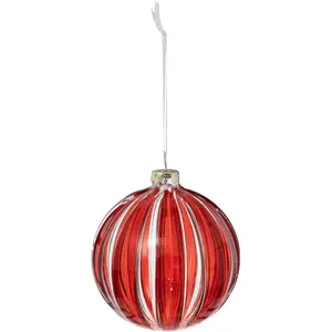 Déco Sapin Boule de Noël en Verre D 8 cm rouge à rayures - Feeric Chri... pas cher