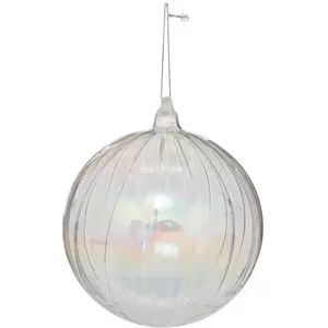 Déco Sapin de Noël Maxi Boule striée en Verre D 14 cm Transparent