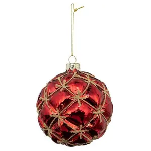 ATMOSPHERA Boule de Noël en Verre "Capitons" 10cm Rouge pas cher