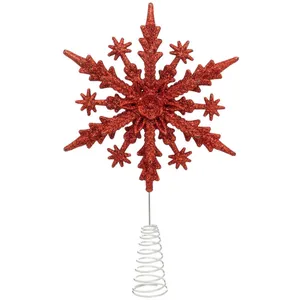 ATMOSPHERA Cimier de Sapin Pailleté "Flocon" 23cm Rouge pas cher